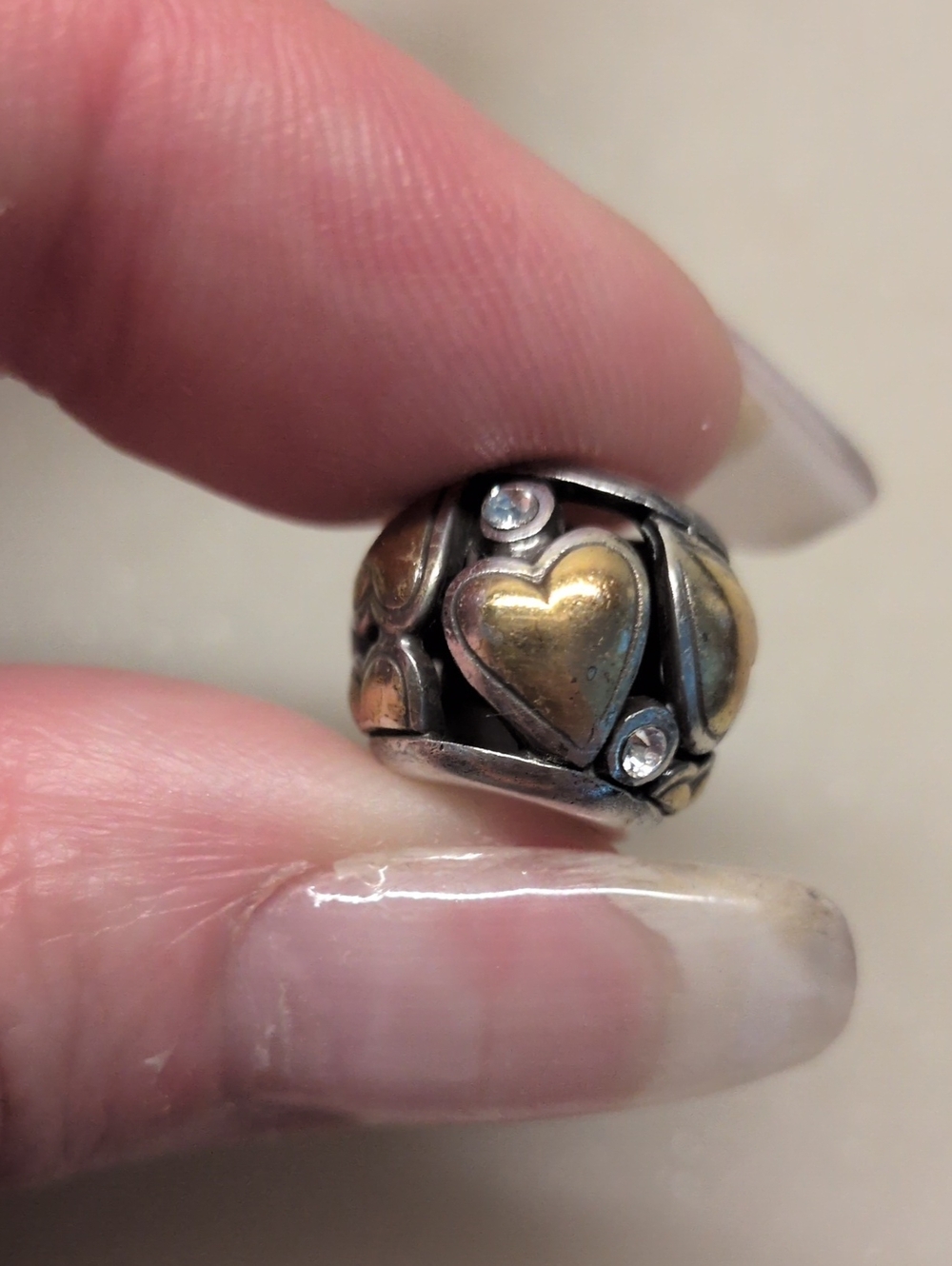 Brighton Crazy Hearts Two-Tone Charm Bead Silver & Gold With Crystals